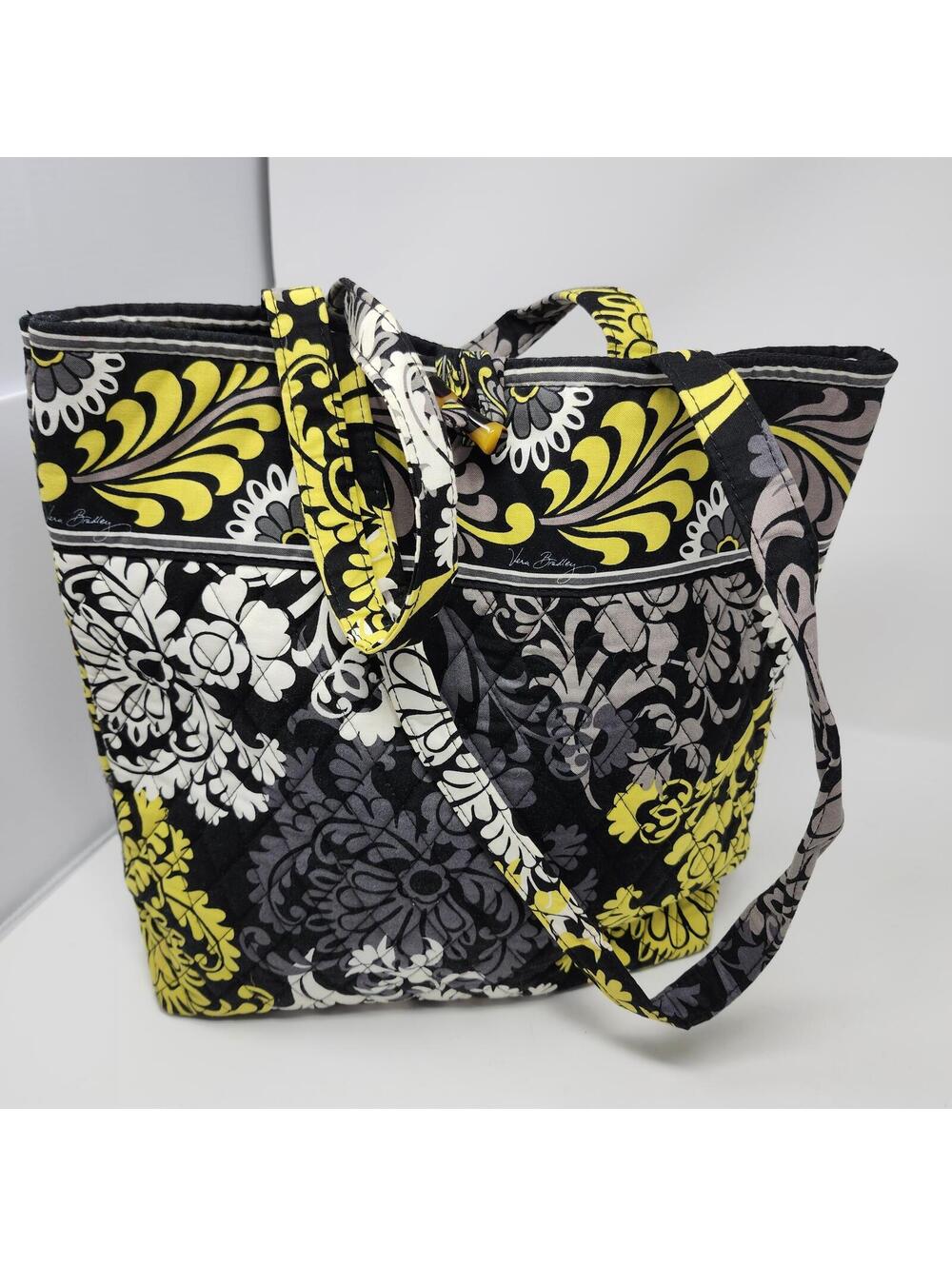Vera Bradley Quilted Tote Bag Yellow Black Floral NWOT 14x15